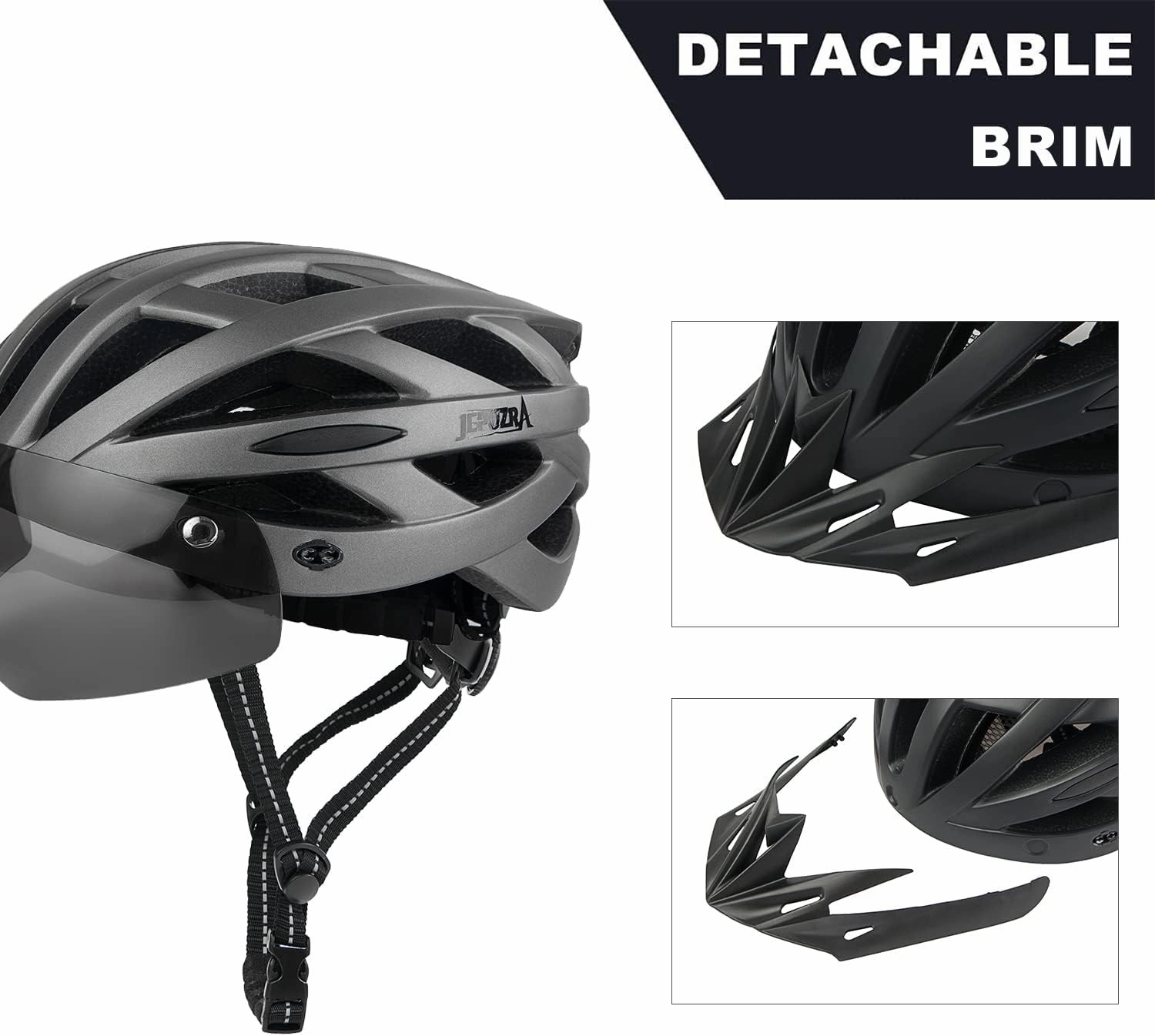 JEPOZRA Bike Helmet for Men Women Bicycle Helmet with Removable Visor & Magnetic Goggles Adjustable Size Safety Breathable Mountain & Road Bicycle Helmets Adult Cycling Helmets with Taillight