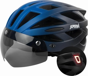 JEPOZRA Bike Helmet for Men Women Bicycle Helmet with Removable Visor & Magnetic Goggles Adjustable Size Safety Breathable Mountain & Road Bicycle Helmets Adult Cycling Helmets with Taillight
