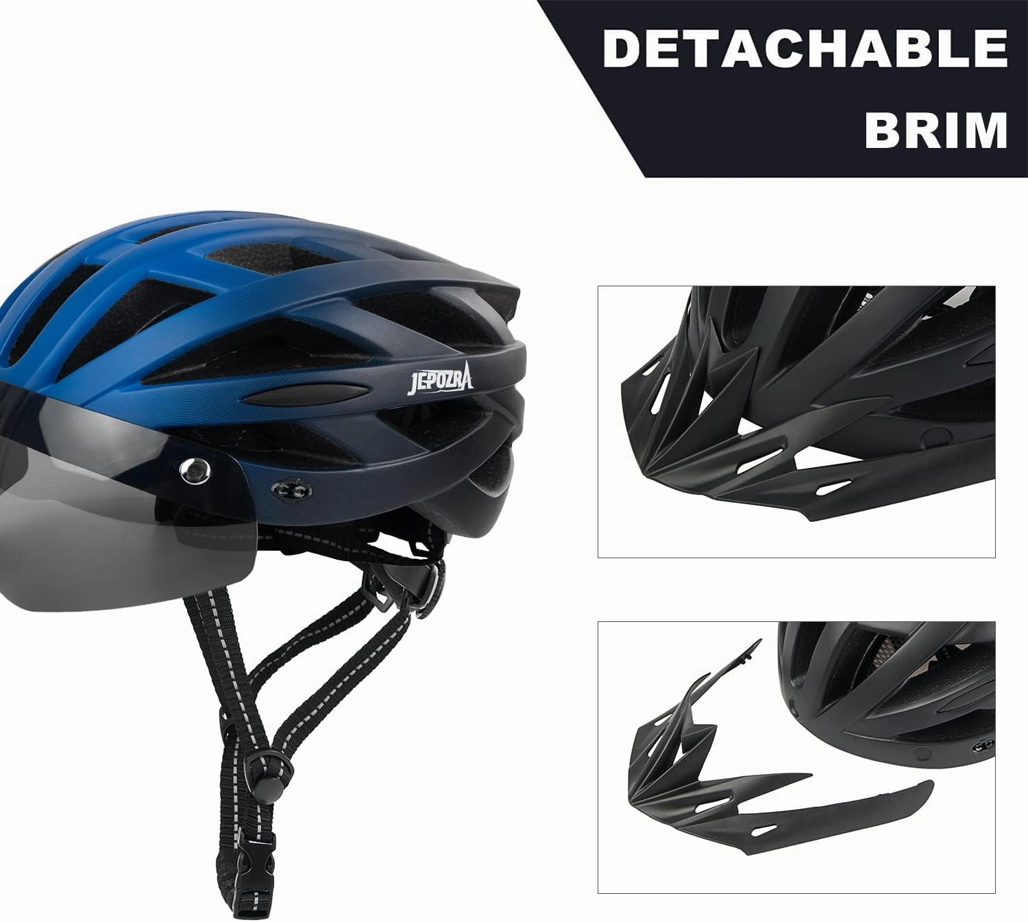 JEPOZRA Bike Helmet for Men Women Bicycle Helmet with Removable Visor & Magnetic Goggles Adjustable Size Safety Breathable Mountain & Road Bicycle Helmets Adult Cycling Helmets with Taillight