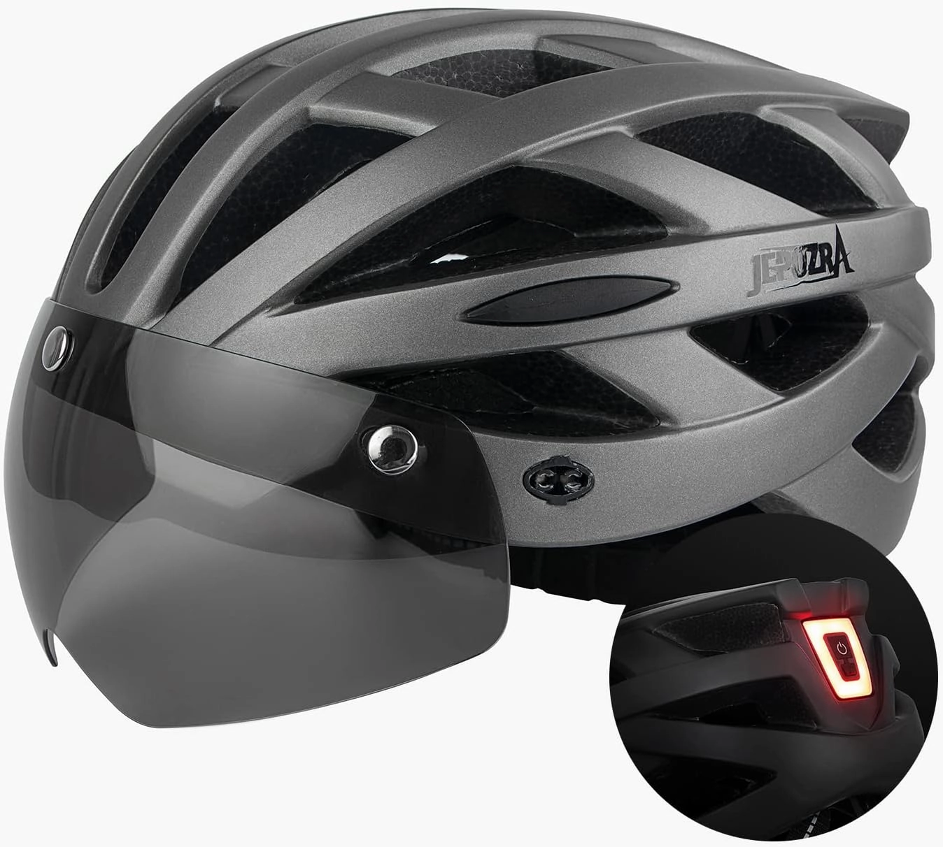 JEPOZRA Bike Helmet for Men Women Bicycle Helmet with Removable Visor & Magnetic Goggles Adjustable Size Safety Breathable Mountain & Road Bicycle Helmets Adult Cycling Helmets with Taillight