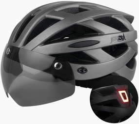 JEPOZRA Bike Helmet for Men Women Bicycle Helmet with Removable Visor & Magnetic Goggles Adjustable Size Safety Breathable Mountain & Road Bicycle Helmets Adult Cycling Helmets with Taillight