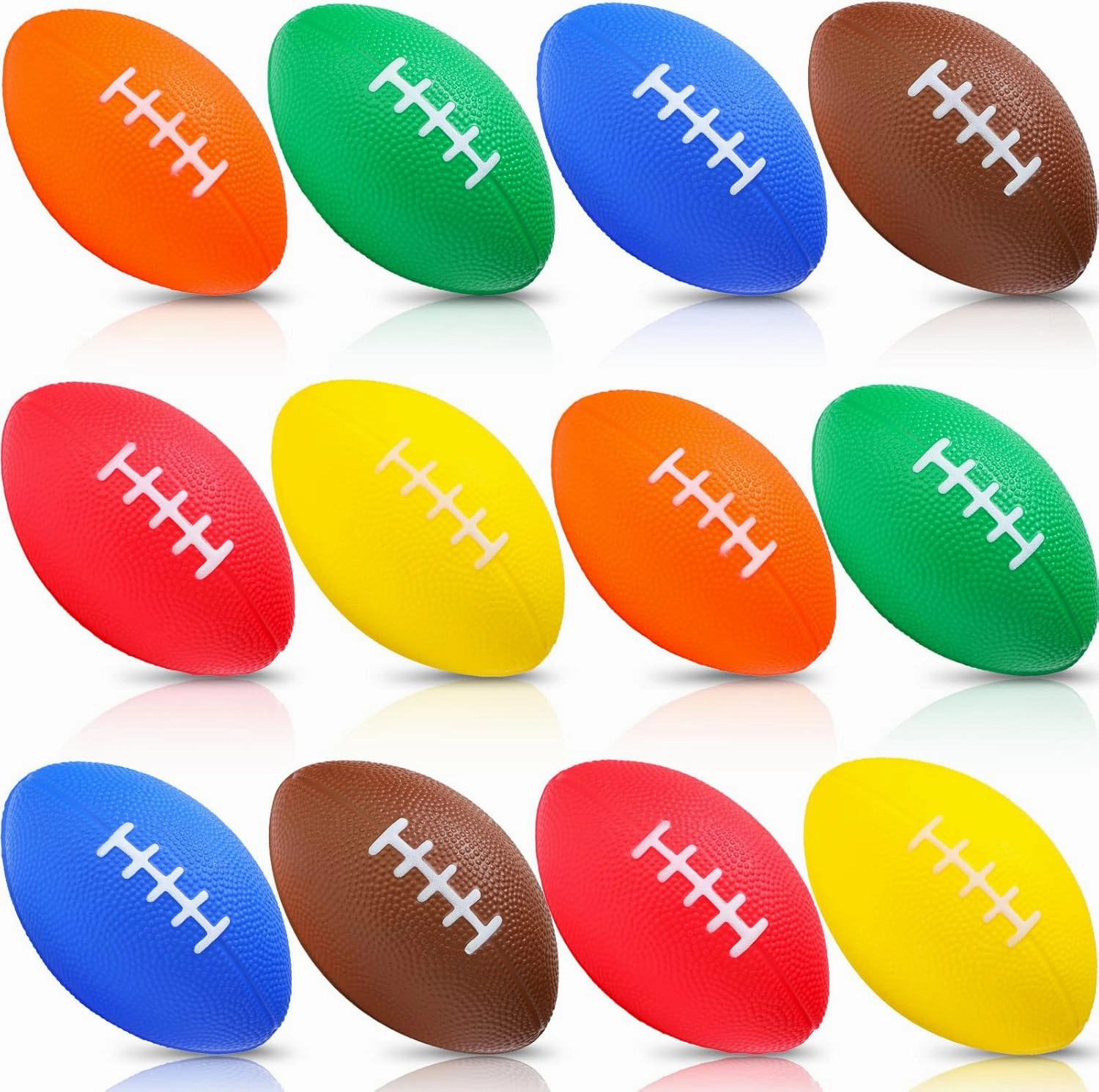 Jerify 12 Pcs Mini Footballs for Kids 4.72 Inch Foam Stress Balls - Waterproof Small Football for Birthday, Carnival, Reward, S Bow Game, Party Favors (Bright Color)