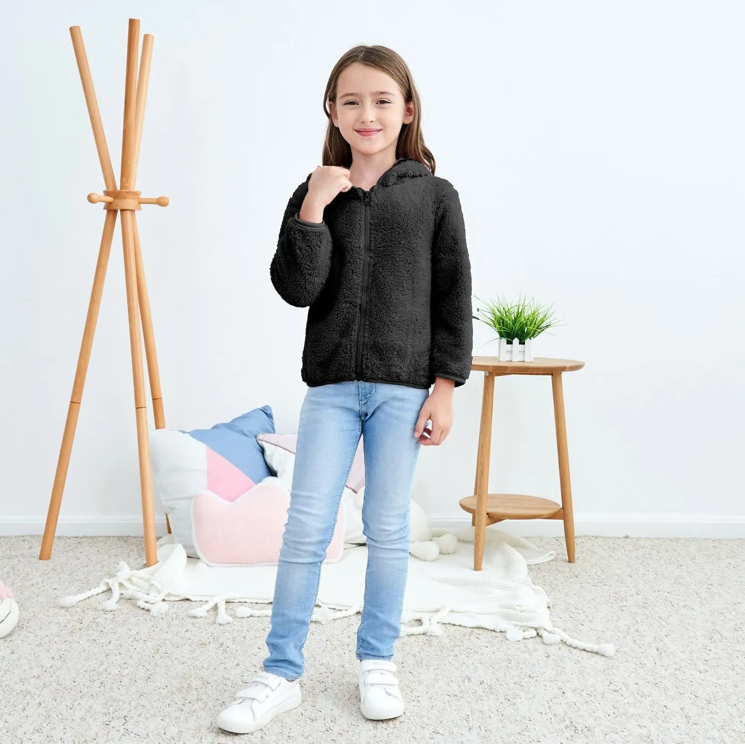 JESKIDS Toddler Girls Boys Fleece Hoody Jacket Zip Up Teddy Coat Warm Winter Outwear