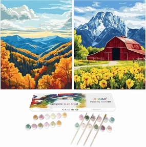 Jethami 2 Pack Great Smoky Mountains National Park Paint by Numbers Kit for Adults Easy, Natural Landscape Wander Painting National Parks at Home Canvas Art kit for Beginner Seniors 16x20 in