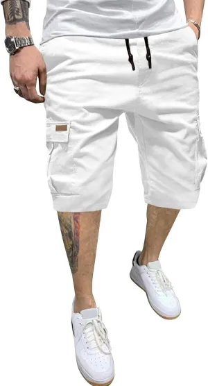 JMIERR Mens Casual Twill Cargo Shorts Cotton Drawstring Classic Cargo Stretch Short with 6 Pockets