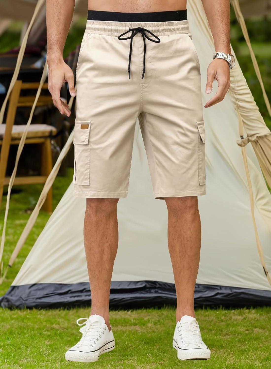 JMIERR Mens Casual Twill Cargo Shorts Cotton Drawstring Classic Cargo Stretch Short with 6 Pockets