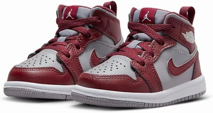 Jordan Toddler Air Jordan 1 Mid Retro Basketball Shoes Cherrywood Red Cement Grey White Sneakers