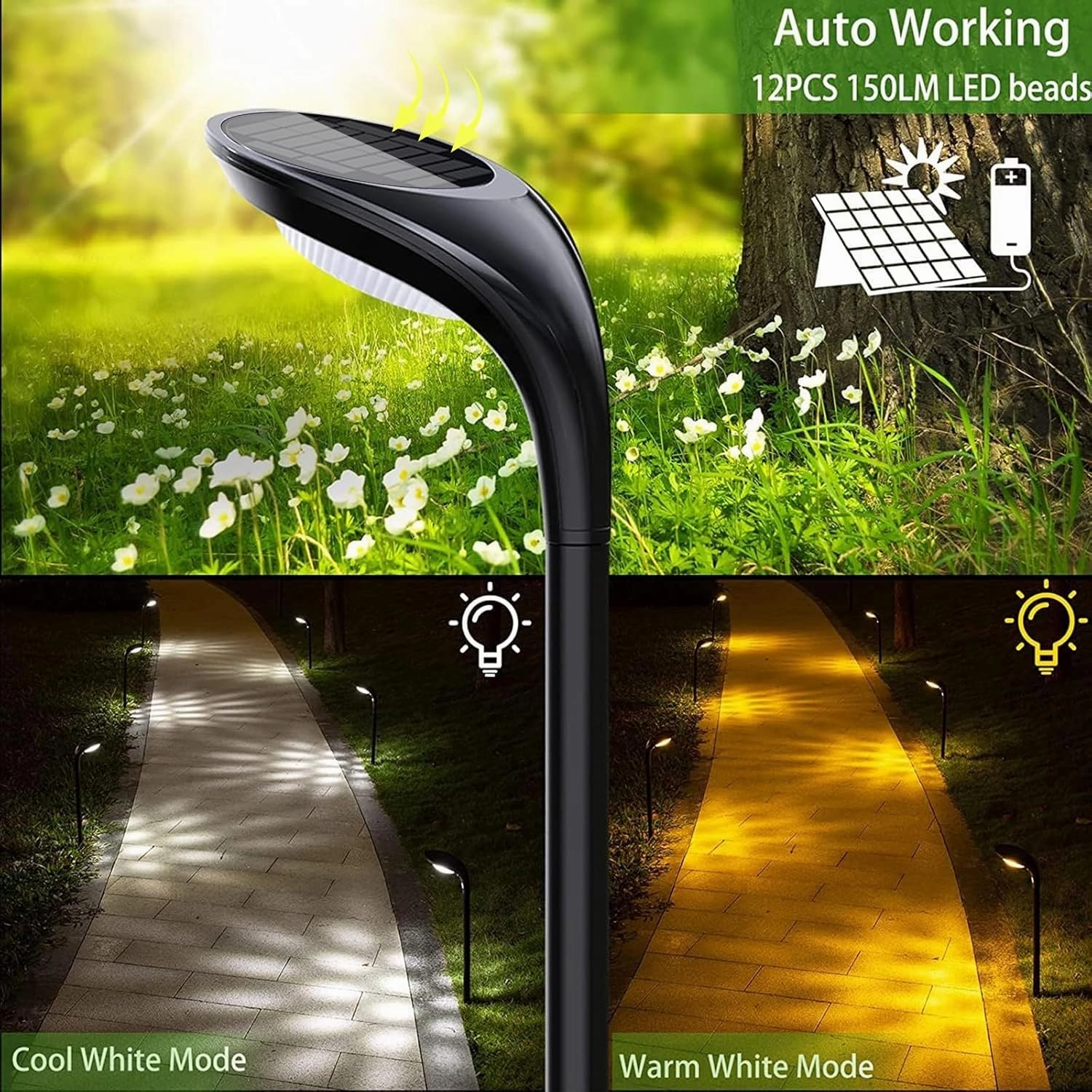JSOT 6 Pack Solar Lights for Outside Garden Decor, IP65 Waterproof Solar Landscape Outdoor Lighting for Pathway Walkway Driveway Backyard Decoration (Cool/Warm White)