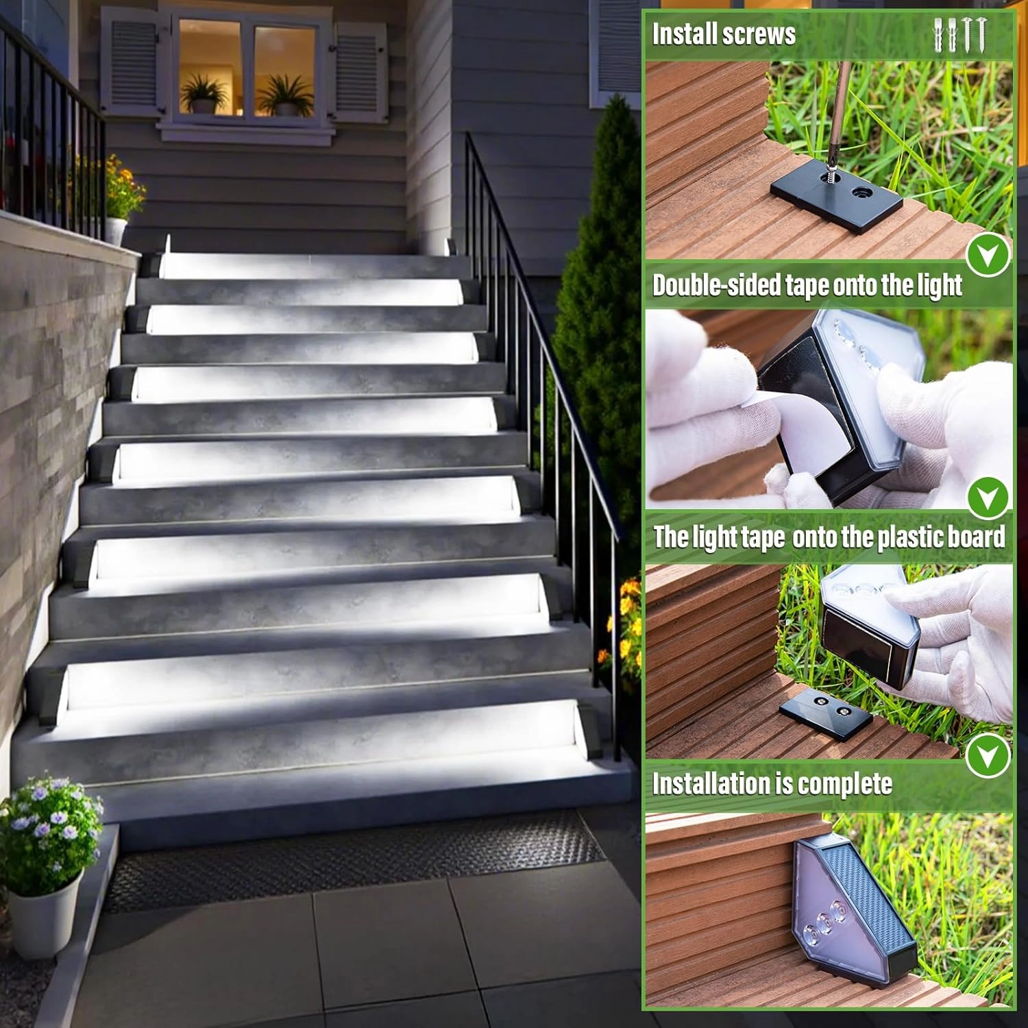 JSOT Solar Step Stair Lights Outdoor Waterproof for Yard Lighting Decor, 14 Pack Solar Powered Deck Fence Lights Outside, Solar Garden Light for Backyard, Front Porch Step, Balcony, Wall, Patio