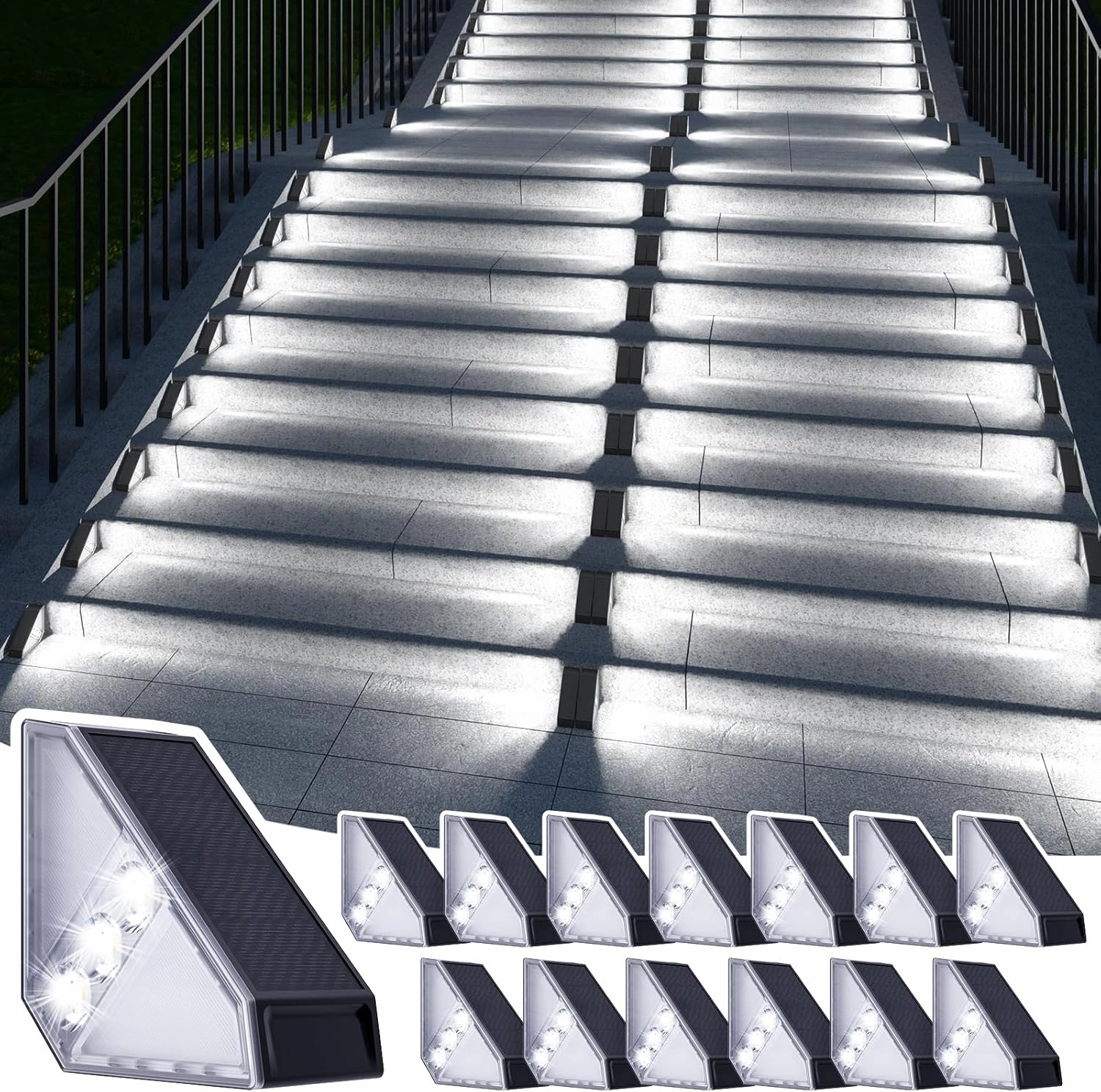 JSOT Solar Step Stair Lights Outdoor Waterproof for Yard Lighting Decor, 14 Pack Solar Powered Deck Fence Lights Outside, Solar Garden Light for Backyard, Front Porch Step, Balcony, Wall, Patio