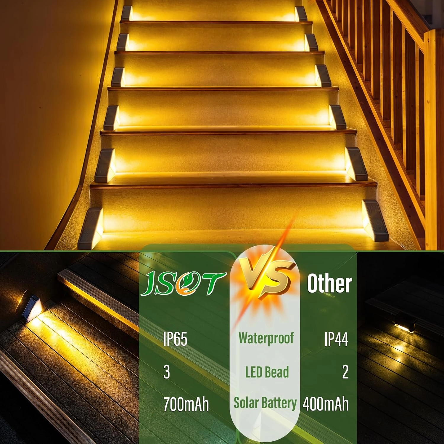 JSOT Solar Step Stair Lights Outdoor Yard Decor 12 Pack, IP65 Waterproof Deck Lighting for Outside Solar Powered, Solar Garden Light Decor for Fence, Backyard, Front Porch Step, Balcony, Wall, Patio