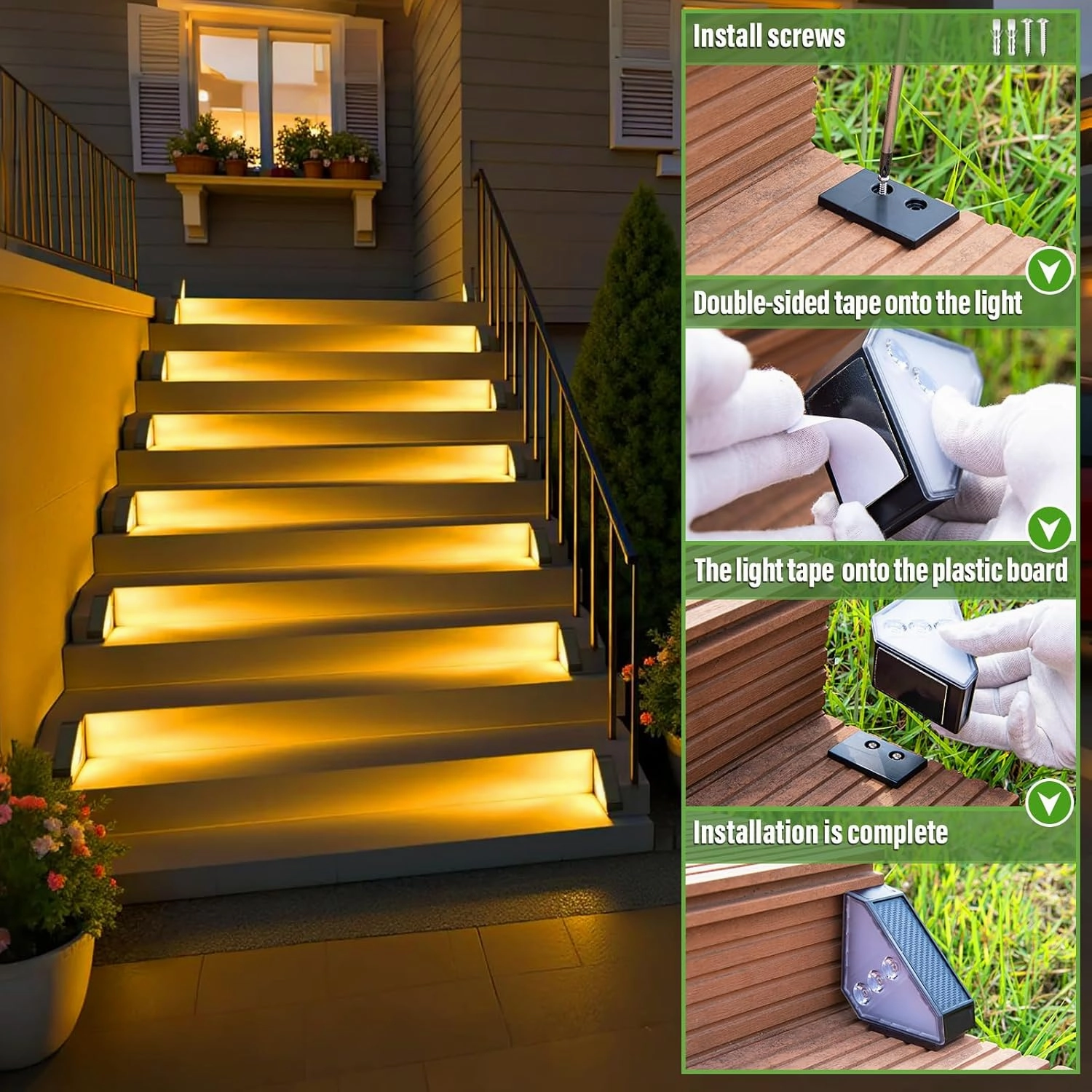 JSOT Solar Step Stair Lights Outdoor Yard Decor 12 Pack, IP65 Waterproof Deck Lighting for Outside Solar Powered, Solar Garden Light Decor for Fence, Backyard, Front Porch Step, Balcony, Wall, Patio