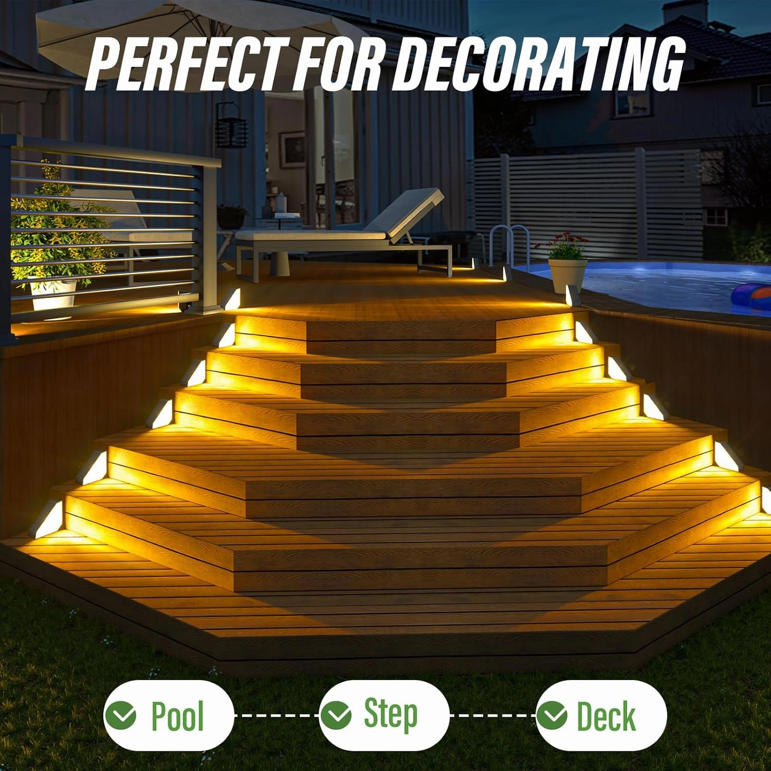 JSOT Solar Step Stair Lights Outdoor Yard Decor 6 Pack, IP65 Waterproof Deck Lighting for Outside Solar Powered, Solar Garden Light Decor for Fence, Backyard, Front Porch Step, Balcony, Wall and Patio