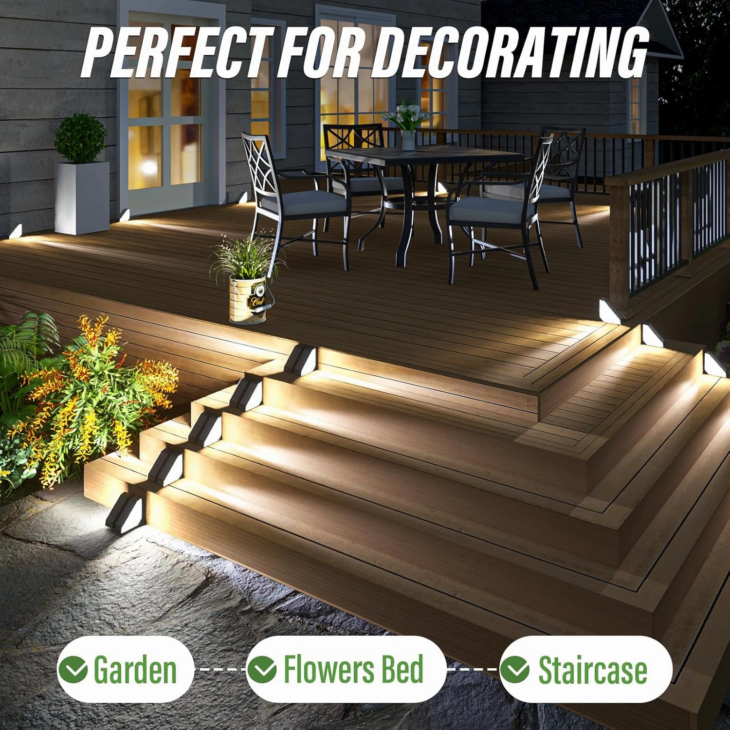 JSOT Solar Step Stair Lights Outdoor Yard Decor 8 Pack, IP65 Waterproof Deck Lighting for Outside Solar Powered, Solar Garden Light Decor for Fence, Backyard, Front Porch Step, Balcony, Wall, Patio