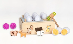 Julian & Luca Brilliant Baby Toddler Learning Toy | Educational Wooden Farm Egg Game with Shape Sorting, Color Matching, Animal Stacking & More for Early Childhood Development