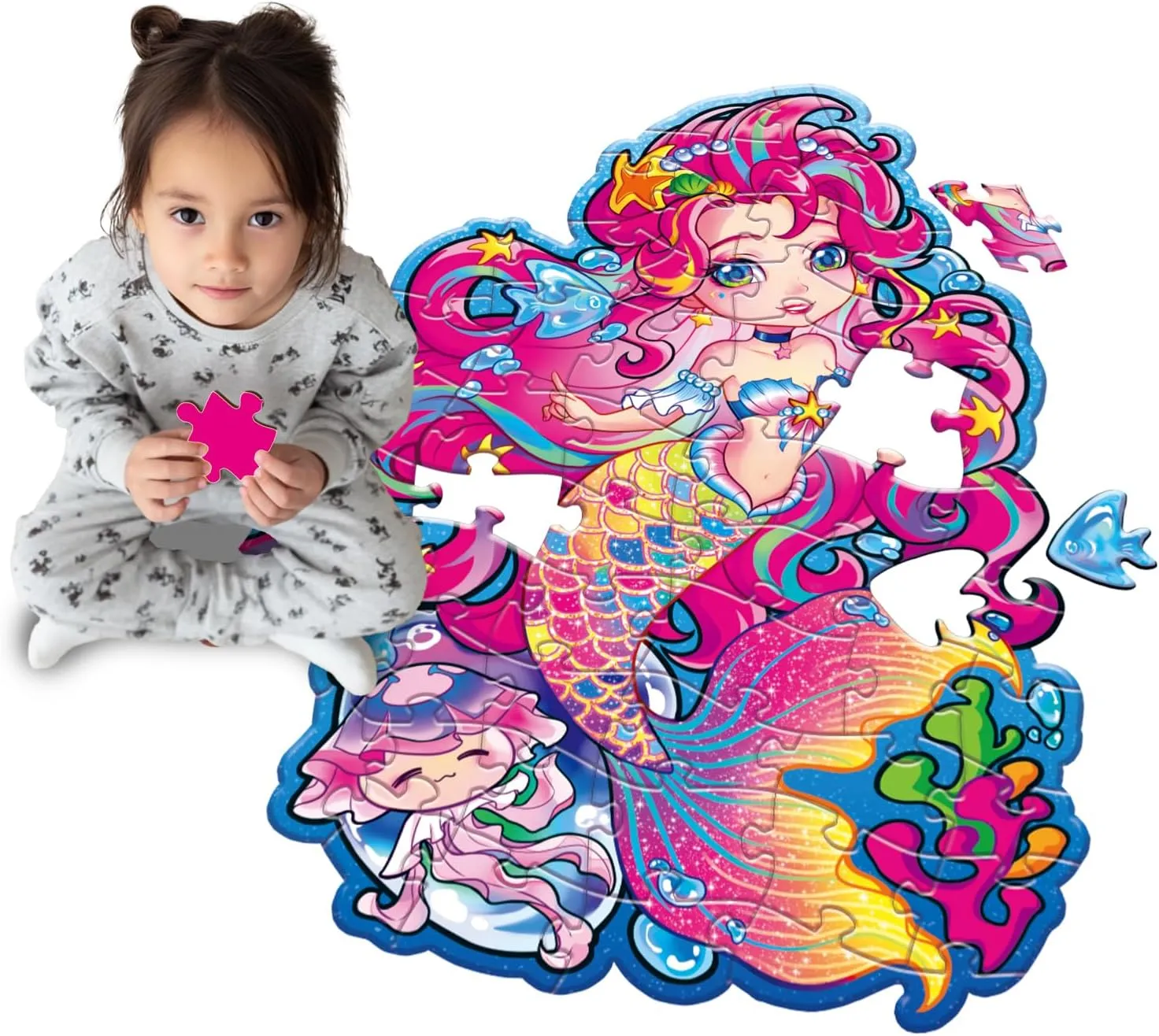Jumbo Mermaid Floor Puzzle for Kids Ages 6-8 Year Old, Large Toddler Puzzle for Girls Ages 6 7 8 Year Old, Mermaid Girl Gift and Educational Toy for Birthday and Christmas