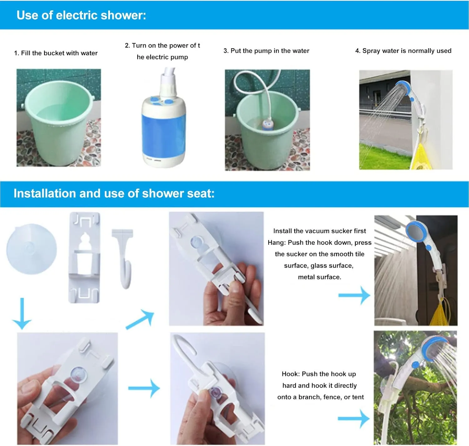 JUOPZKENN Portable Shower Set,Outdoor Shower Camping, Electric Camping Shower,3 Gear Electric Battery Powered Camping Shower Pump for Outdoor Use
