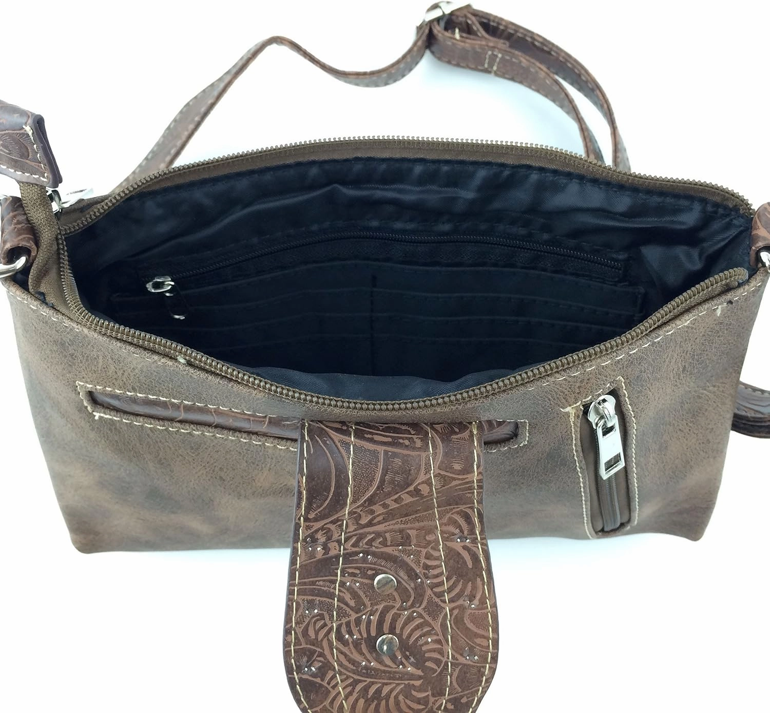 Justin West Purse Laser Cut Rhinestone Silver Buckle Cross Shape Concealed Carry Handbag