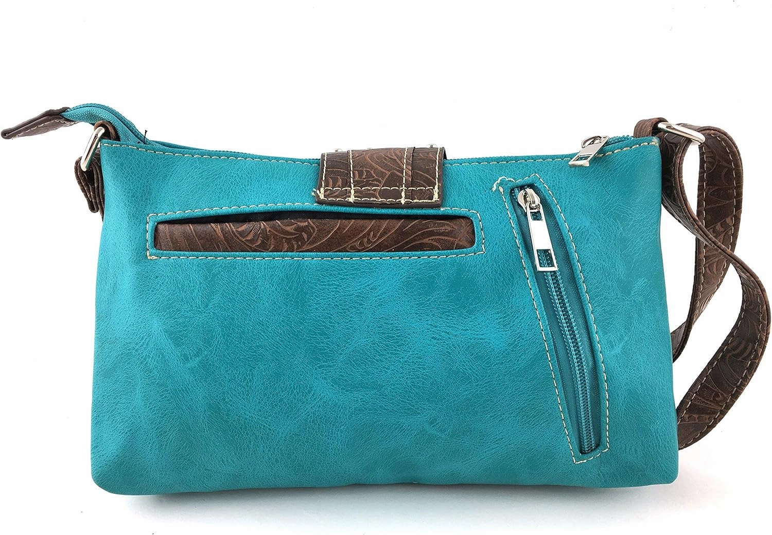 Justin West Purse Laser Cut Rhinestone Silver Buckle Cross Shape Concealed Carry Handbag