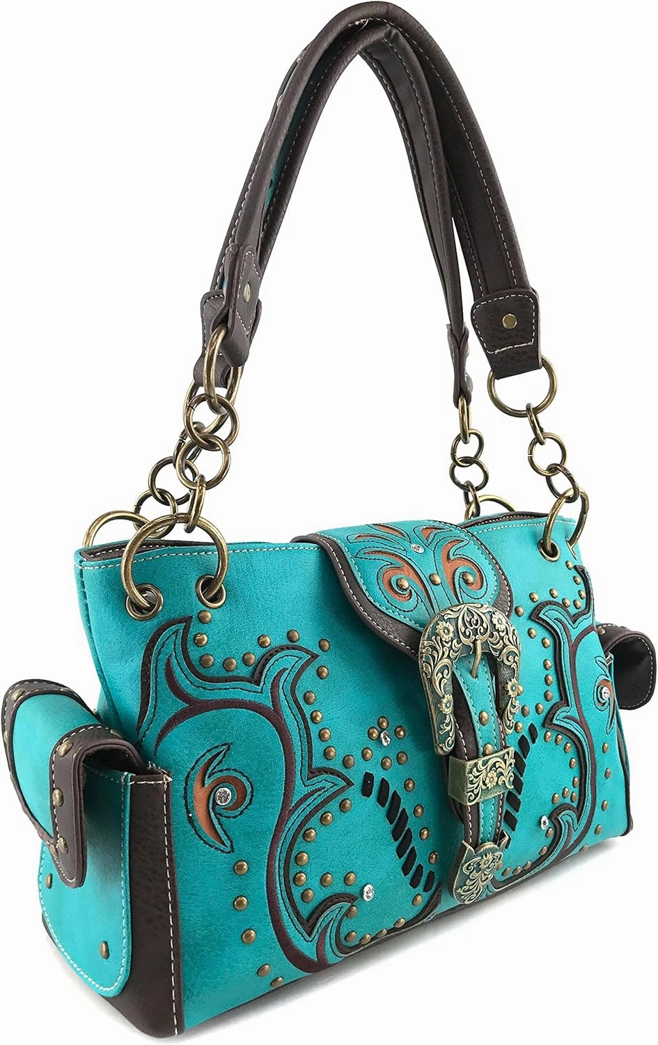 Justin West Purse Laser Cut Rhinestone Silver Buckle Cross Shape Concealed Carry Handbag