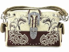 Justin West Purse Laser Cut Rhinestone Silver Buckle Cross Shape Concealed Carry Handbag