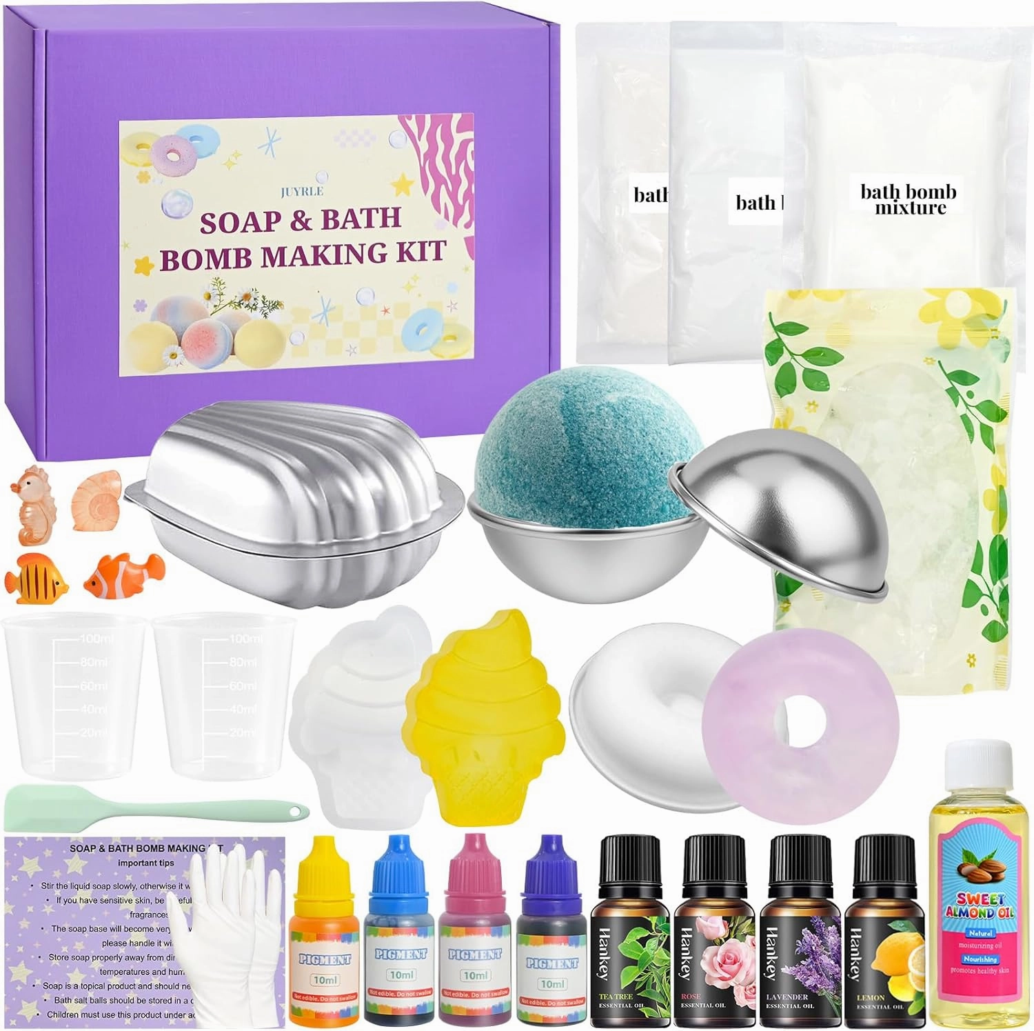 JUYRLE Bath Bomb Making Kit- 30Pcs DIY Bath Bomb Making Kit for Kids, Make Your Own SPA Products, Soap Making Set, with Silicone Molds Soap & Shower Bomb Supplies Gifts for Girls Women