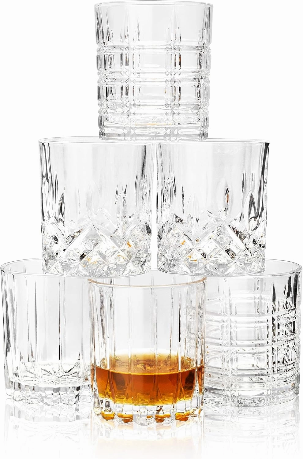 KANARS Whiskey Glasses Mixed, 10 Oz Scotch Glasses Set of 6, Rock Bar Tumblers 3 Patterns in Luxury Gift Box for Birthday, Anniversary, Father's Day and Wedding