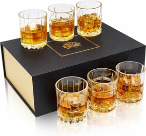 KANARS Whiskey Glasses Mixed, 10 Oz Scotch Glasses Set of 6, Rock Bar Tumblers 3 Patterns in Luxury Gift Box for Birthday, Anniversary, Father's Day and Wedding