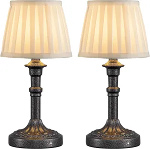 KDG Cordless Portables Table Lamp Set of 2, LED Fabric Shade Small Desk Lamps, 4000mAh Battery Powered Lighting, 2700K Stepless Dimmable Light for Living Room, Dining Room, Bedroom (Mottled Silver)