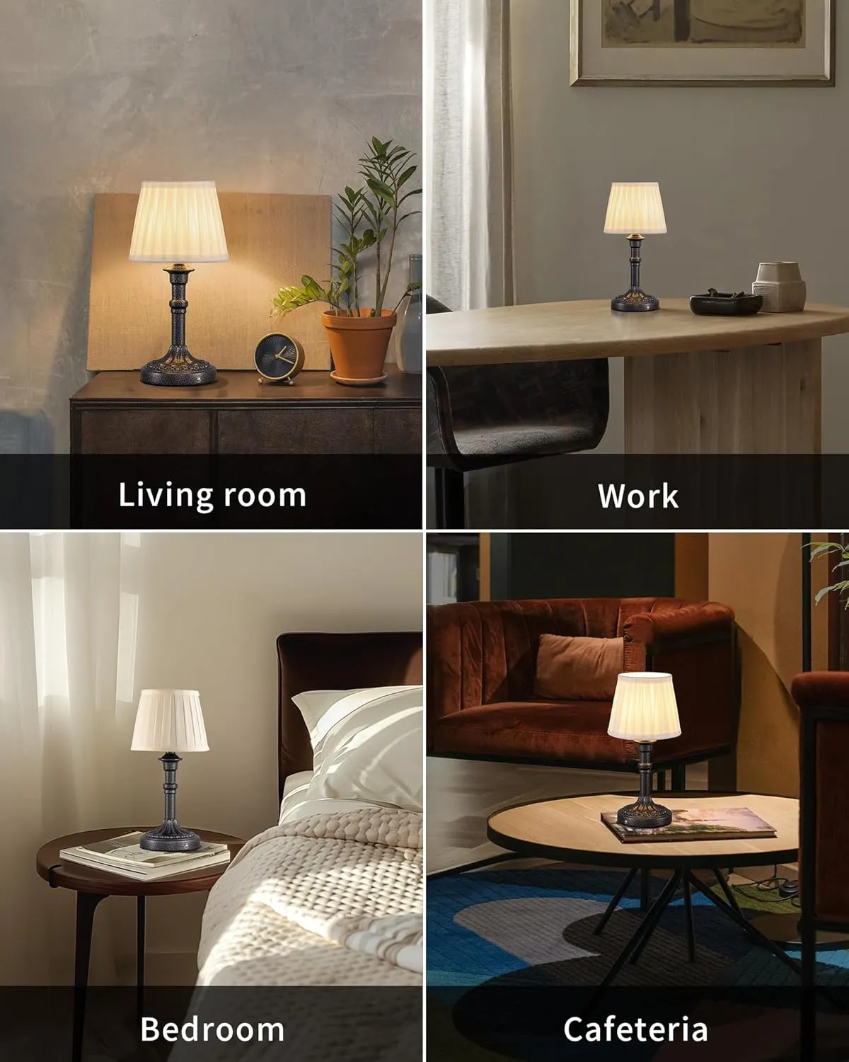 KDG Cordless Portables Table Lamp Set of 2, LED Fabric Shade Small Desk Lamps, 4000mAh Battery Powered Lighting, 2700K Stepless Dimmable Light for Living Room, Dining Room, Bedroom (Mottled Silver)