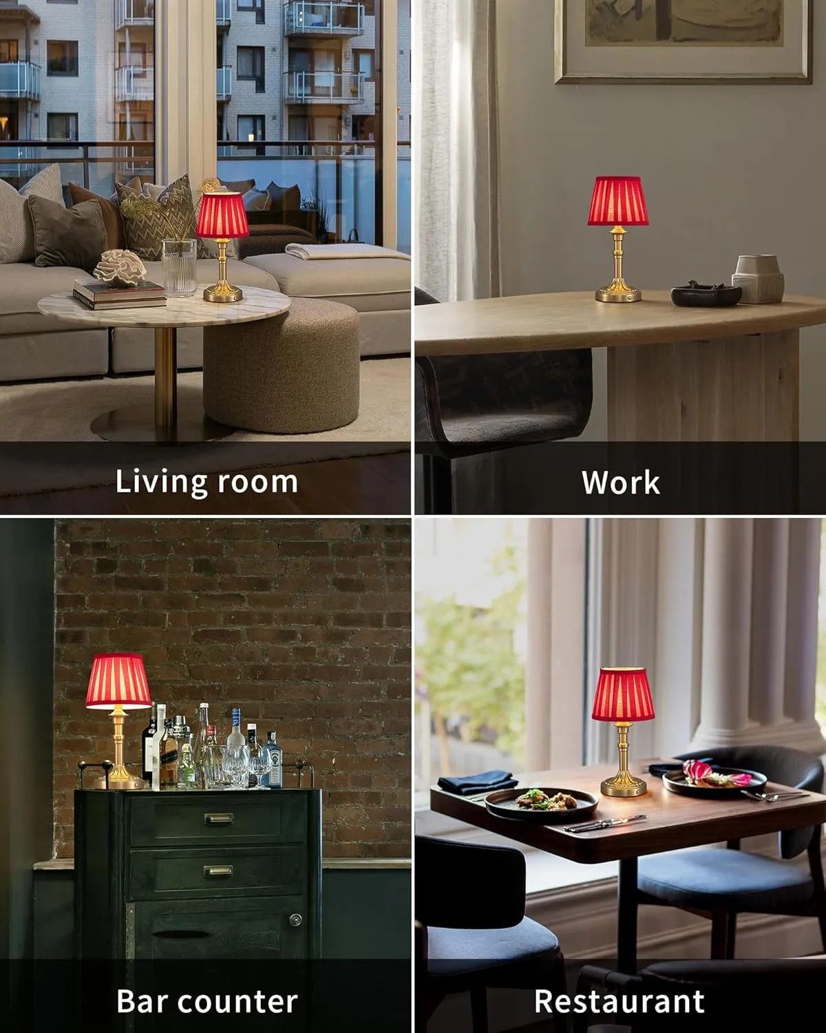 KDG Cordless Portables Table Lamp Set of 2, LED Fabric Shade Small Desk Lamps, 5000mAh Battery Powered Lighting, 2700K Stepless Dimmable Light for Living Room, Dining Room, Bedroom (Bronze Red)