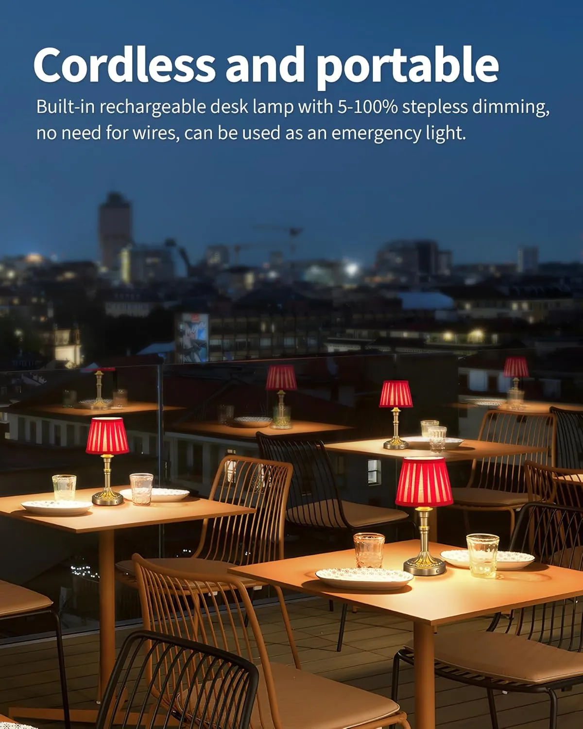 KDG Cordless Portables Table Lamp Set of 2, LED Fabric Shade Small Desk Lamps, 5000mAh Battery Powered Lighting, 2700K Stepless Dimmable Light for Living Room, Dining Room, Bedroom (Bronze Red)