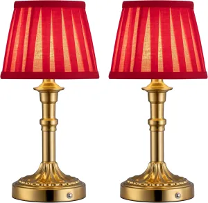 KDG Cordless Portables Table Lamp Set of 2, LED Fabric Shade Small Desk Lamps, 5000mAh Battery Powered Lighting, 2700K Stepless Dimmable Light for Living Room, Dining Room, Bedroom (Bronze Red)