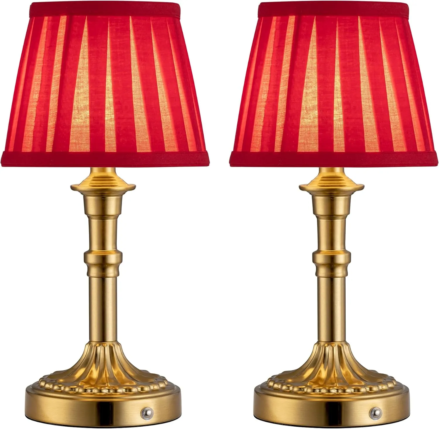 KDG Cordless Portables Table Lamp Set of 2, LED Fabric Shade Small Desk Lamps, 5000mAh Battery Powered Lighting, 2700K Stepless Dimmable Light for Living Room, Dining Room, Bedroom (Bronze Red)