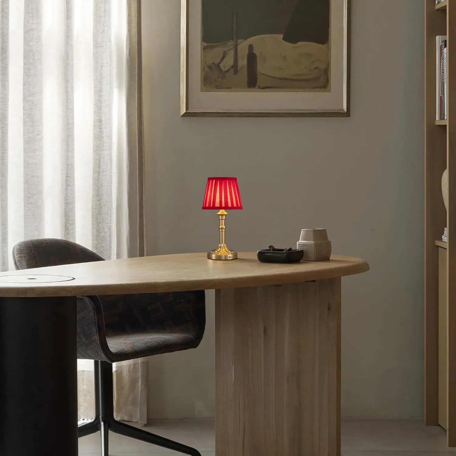 KDG Cordless Portables Table Lamp Set of 2, LED Fabric Shade Small Desk Lamps, 5000mAh Battery Powered Lighting, 2700K Stepless Dimmable Light for Living Room, Dining Room, Bedroom (Bronze Red)