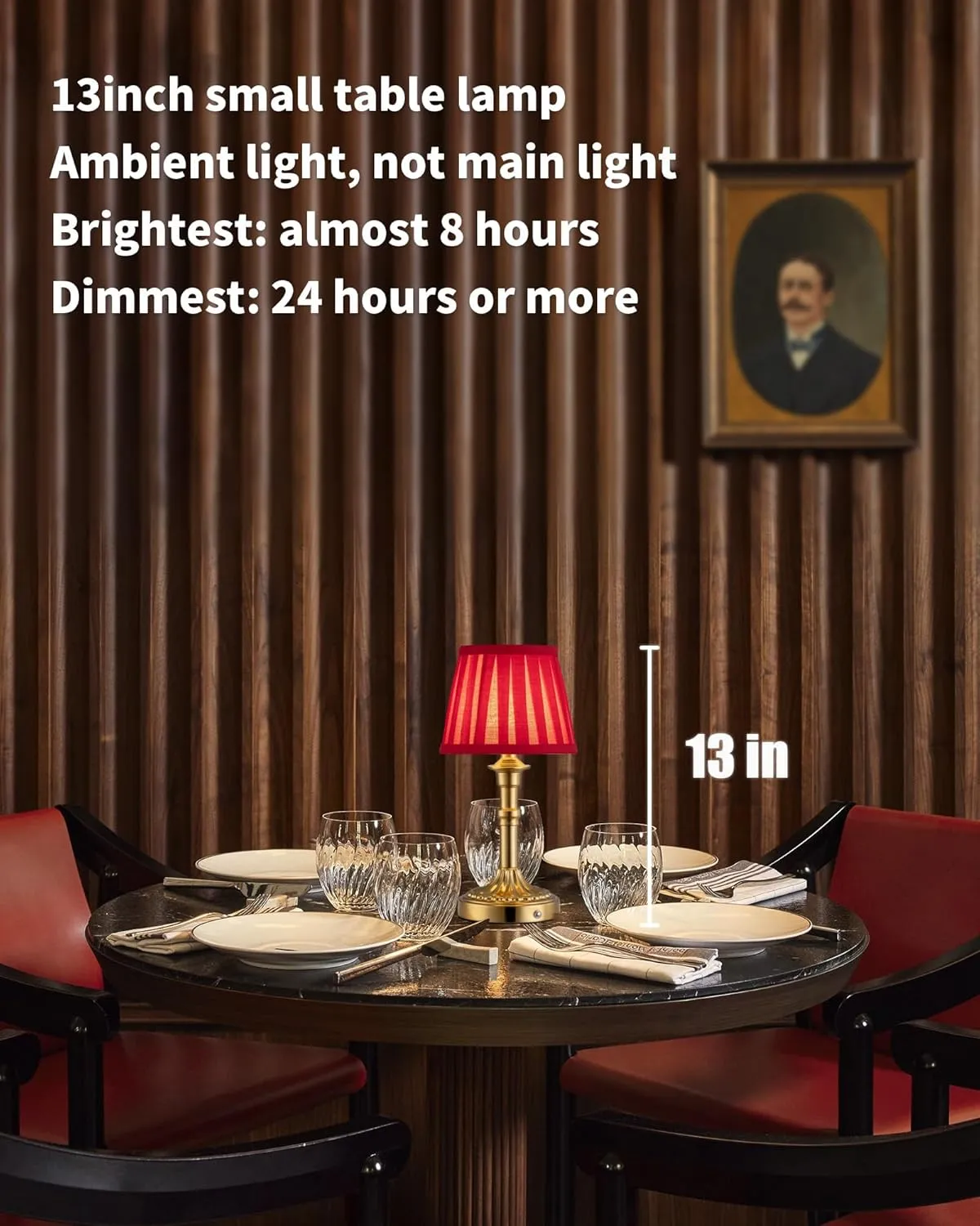 KDG Cordless Portables Table Lamp Set of 2, LED Fabric Shade Small Desk Lamps, 5000mAh Battery Powered Lighting, 2700K Stepless Dimmable Light for Living Room, Dining Room, Bedroom (Bronze Red)