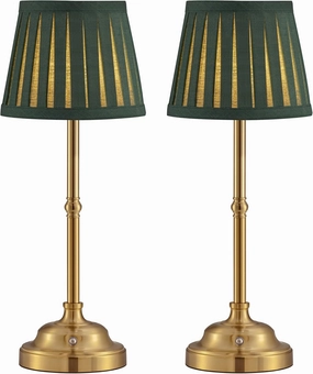 KDG Cordless LED Table Lamp Set of 2, Portables Fabric Shade Desk Lamps, 5000mAh Rechargeable Battery Powered Lighting, Dimmable Light for Dining Room, Bedroom, Bedside, Night Light, Balcony (Green)