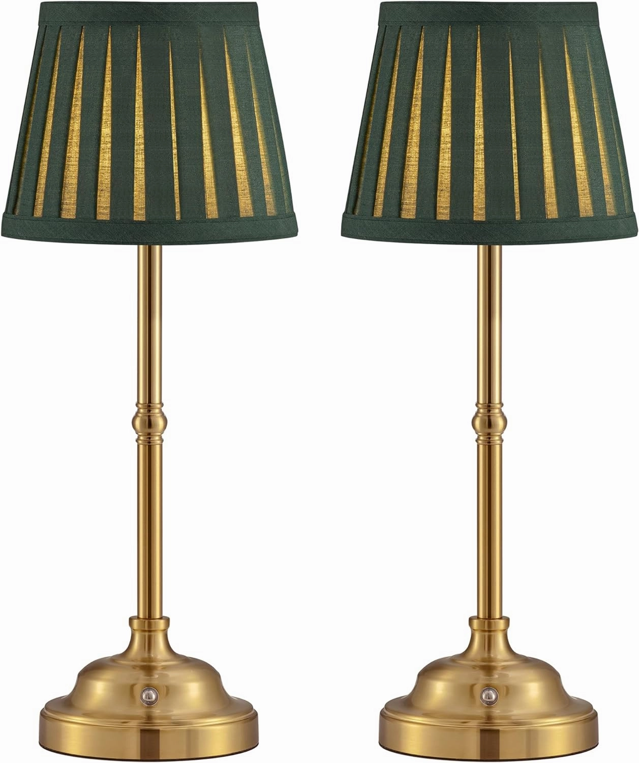 KDG Cordless LED Table Lamp Set of 2, Portables Fabric Shade Desk Lamps, 5000mAh Rechargeable Battery Powered Lighting, Dimmable Light for Dining Room, Bedroom, Bedside, Night Light, Balcony (Green)