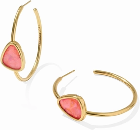 Kendra Scott Womens Margot Hoop Earrings Vintage Gold Pink Coral Iridescent Abalone One Size One Size
