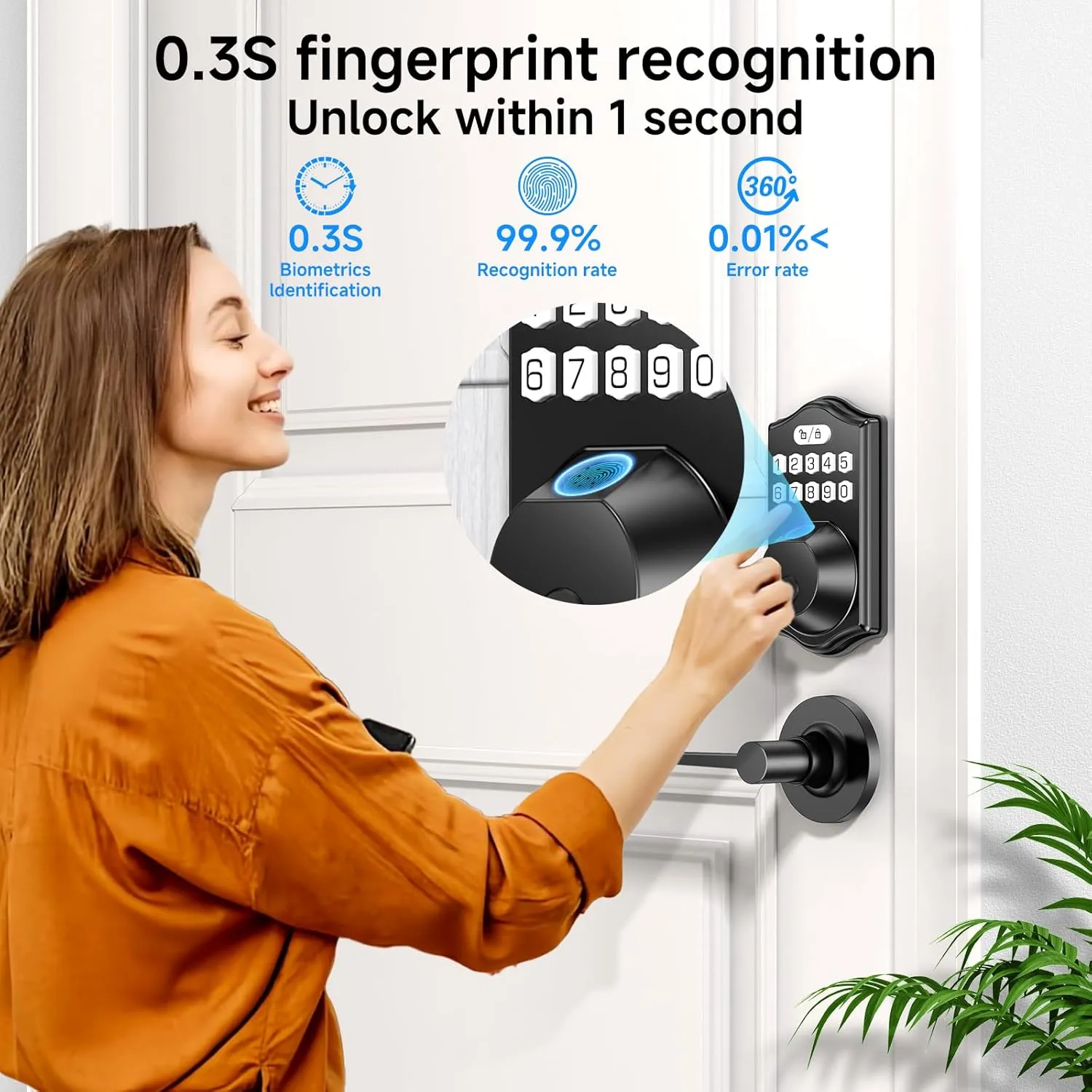 keyless Entry Door Lock deadbolt with Handle Set-Front Smart Door Locks for Front Door-with 2 Lever Handles-Electronic Keypad Code Deadbolt,Fingerprint Door Lock-Auto Lock(Black)