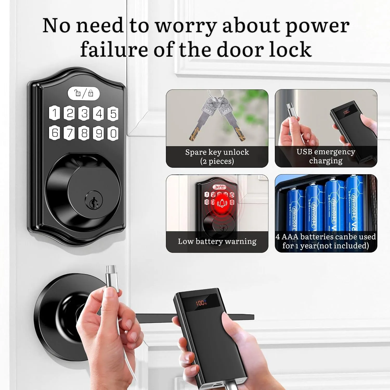 keyless Entry Door Lock deadbolt with Handle Set-Front Smart Door Locks for Front Door-with 2 Lever Handles-Electronic Keypad Code Deadbolt,Fingerprint Door Lock-Auto Lock(Black)