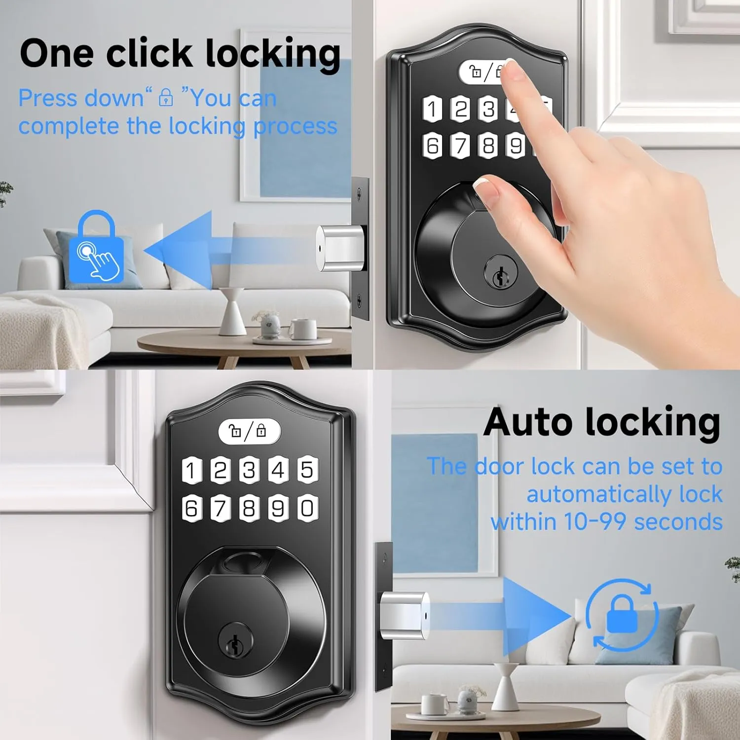 keyless Entry Door Lock deadbolt with Handle Set-Front Smart Door Locks for Front Door-with 2 Lever Handles-Electronic Keypad Code Deadbolt,Fingerprint Door Lock-Auto Lock(Black)