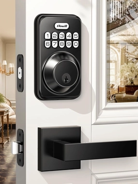 Keyless Entry Door Lock with 2 Lever Handles, Zowill Electronic Keypad Deadbolt, Auto-Locking, Anti-Peeping Password, Digital Code Door Lock, Front Door Handle Sets, Matte Black