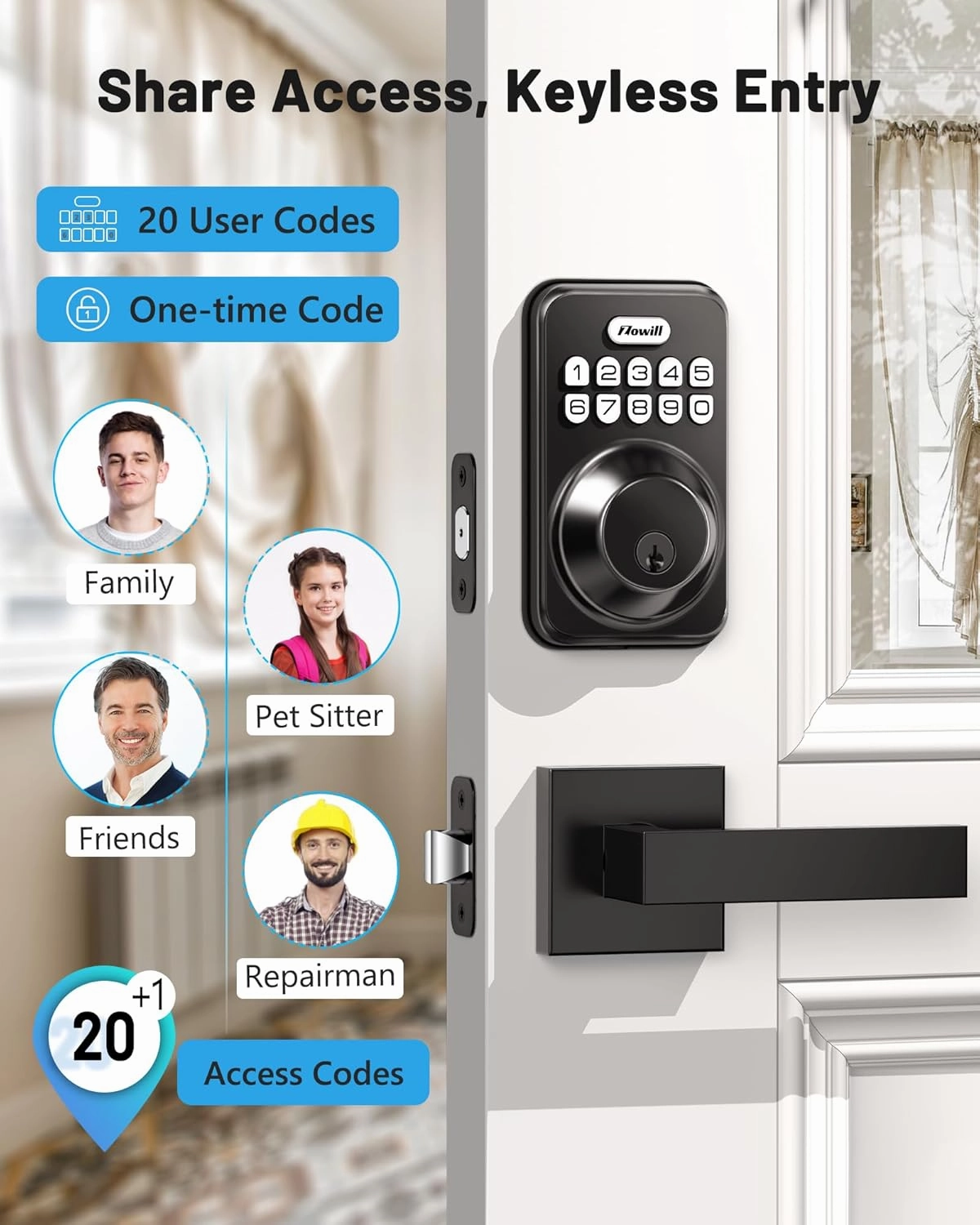 Keyless Entry Door Lock with 2 Lever Handles, Zowill Electronic Keypad Deadbolt, Auto-Locking, Anti-Peeping Password, Digital Code Door Lock, Front Door Handle Sets, Matte Black
