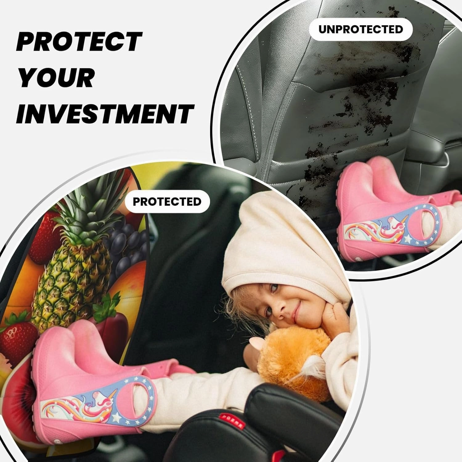 Kick Mat Back Seat Protector for Car 2 Pack Extra Large Car Back Seat Cover with 3 Storage Pockets Waterproof Seat Back Protector Fresh Juicy Fruits Backseat Car Organizer for Trucks SUV