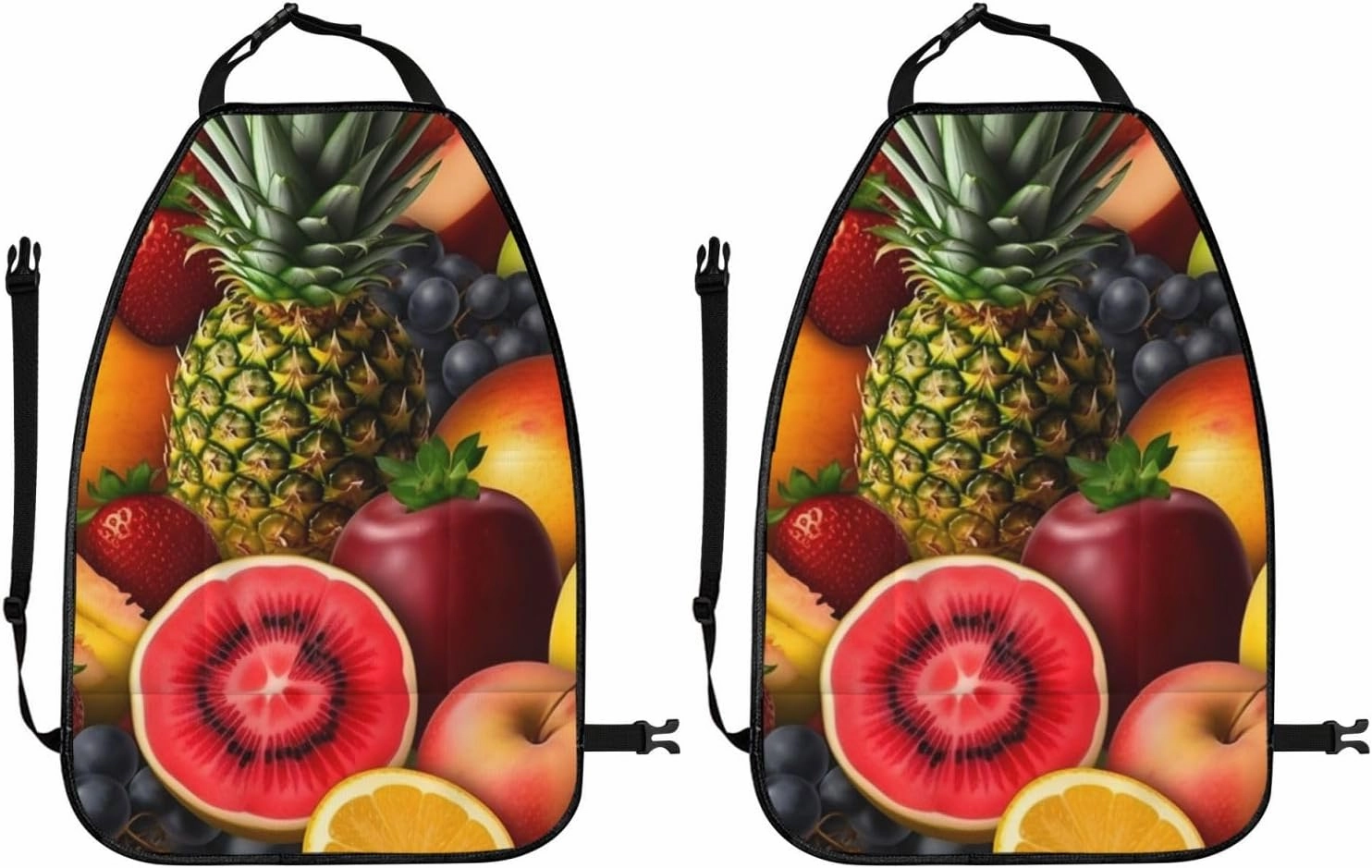 Kick Mat Back Seat Protector for Car 2 Pack Extra Large Car Back Seat Cover with 3 Storage Pockets Waterproof Seat Back Protector Fresh Juicy Fruits Backseat Car Organizer for Trucks SUV