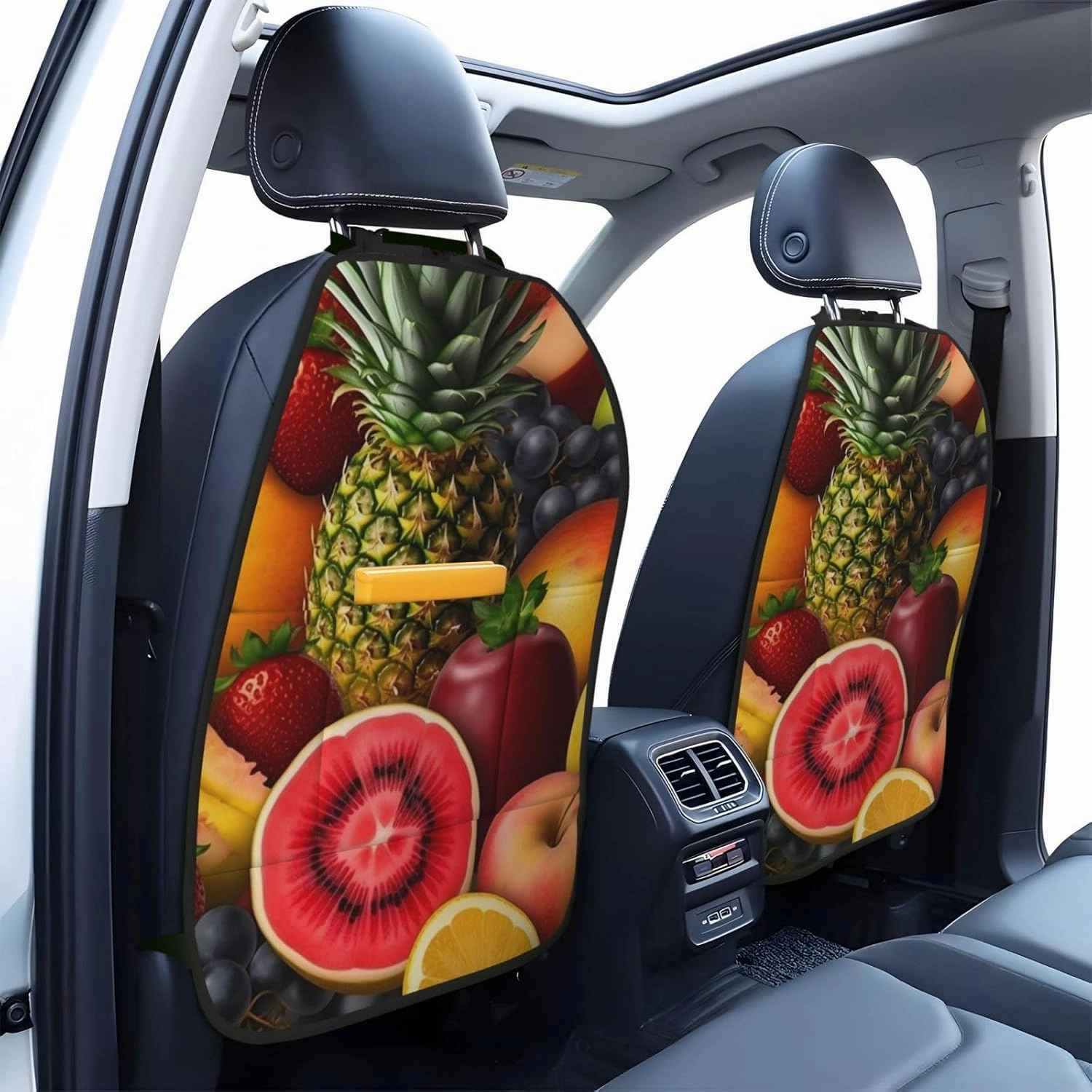 Kick Mat Back Seat Protector for Car 2 Pack Extra Large Car Back Seat Cover with 3 Storage Pockets Waterproof Seat Back Protector Fresh Juicy Fruits Backseat Car Organizer for Trucks SUV
