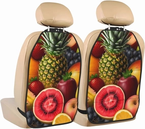 Kick Mat Back Seat Protector for Car 2 Pack Extra Large Car Back Seat Cover with 3 Storage Pockets Waterproof Seat Back Protector Fresh Juicy Fruits Backseat Car Organizer for Trucks SUV