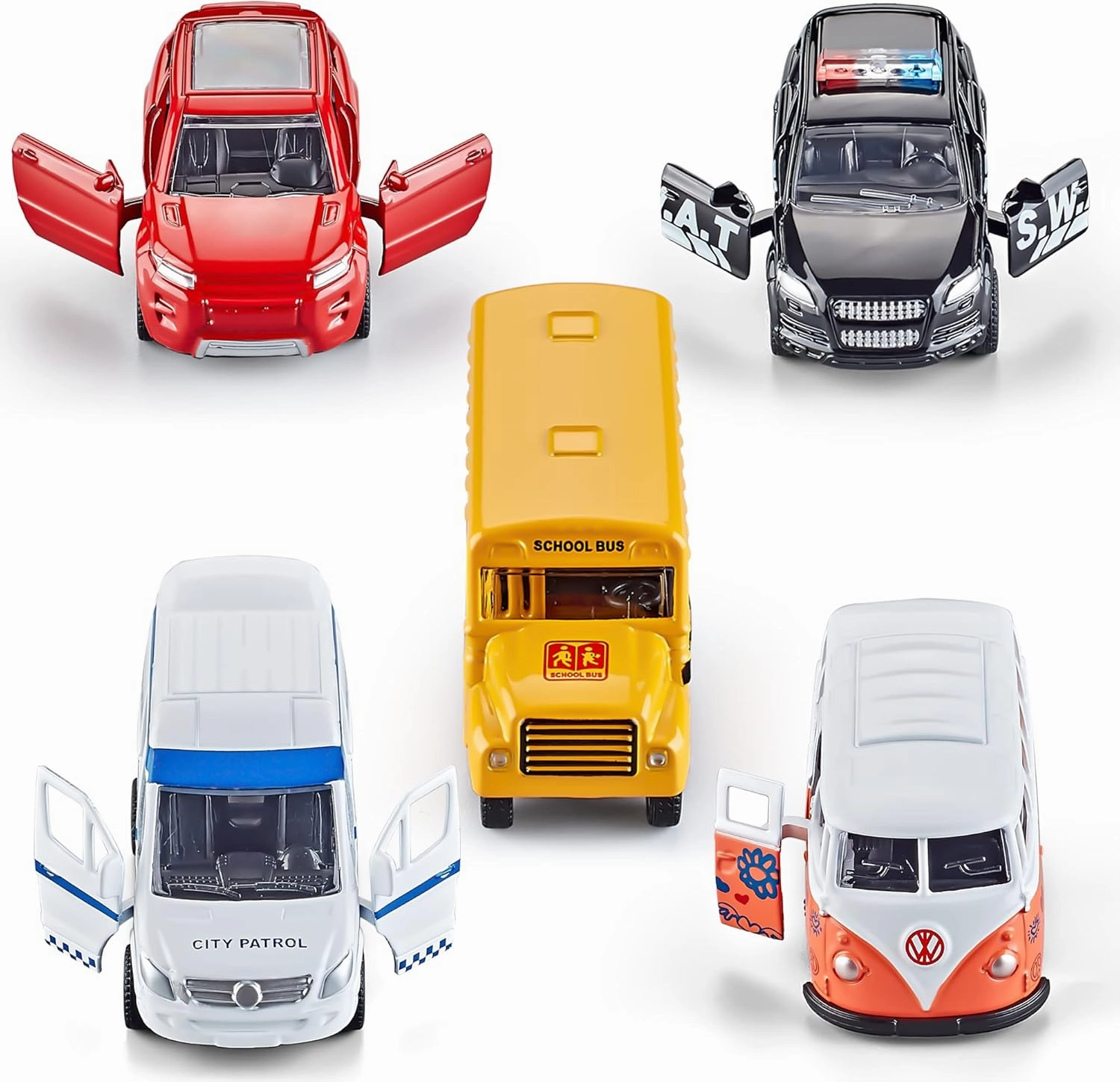 KIDAMI Die-cast Metal Toy Cars Set of 5, Openable Doors, Pull Back Car, Gift Pack for Kids (Official Car)