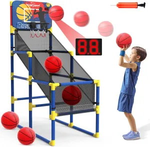 Kids Basketball Hoop Arcade Game W/Electronic Scoreboard Cheer Sound, Basketball Hoop Indoor Outdoor W/4 Balls, Basketball Game Toys Gifts for Kids 3-6 5-7 8-12 Toddlers Boys Girls